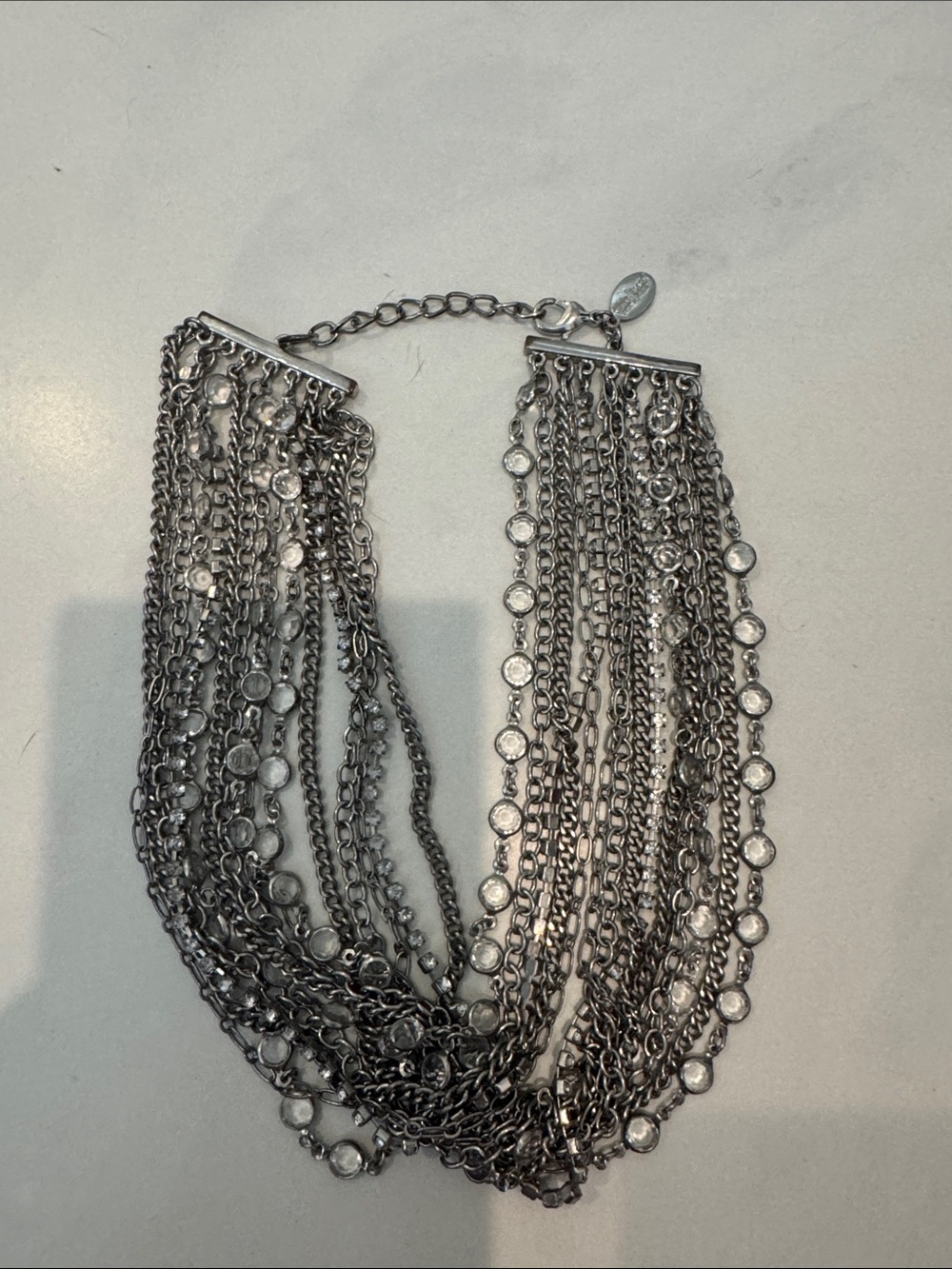 White House Black Market Silver-Tone Multi Strand Crystal Station Necklace